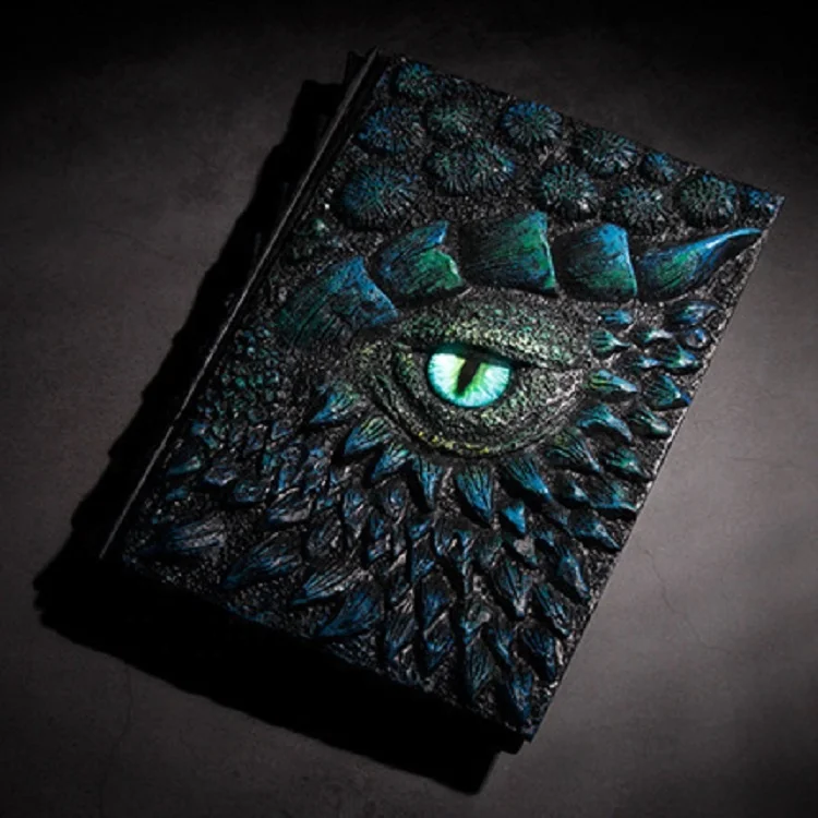 Fun Blue Eye of The Devil Resin Dragon Book Cover and Papers A5 Kraft Notebook for Gamer