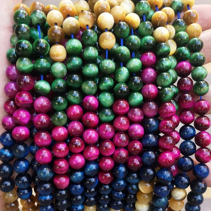 Wholesale natural gemstone 4/6/8/10/12/14mm mixed colors smooth round tiger eye stone loose beads for diy jewelry making