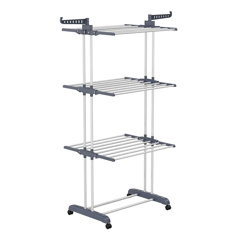 3-Tier Retractable Clothes hanger Foldable Plastic Dryer Rack Tube Metal Clothes Hanging Laundry 3 Tier Retractable