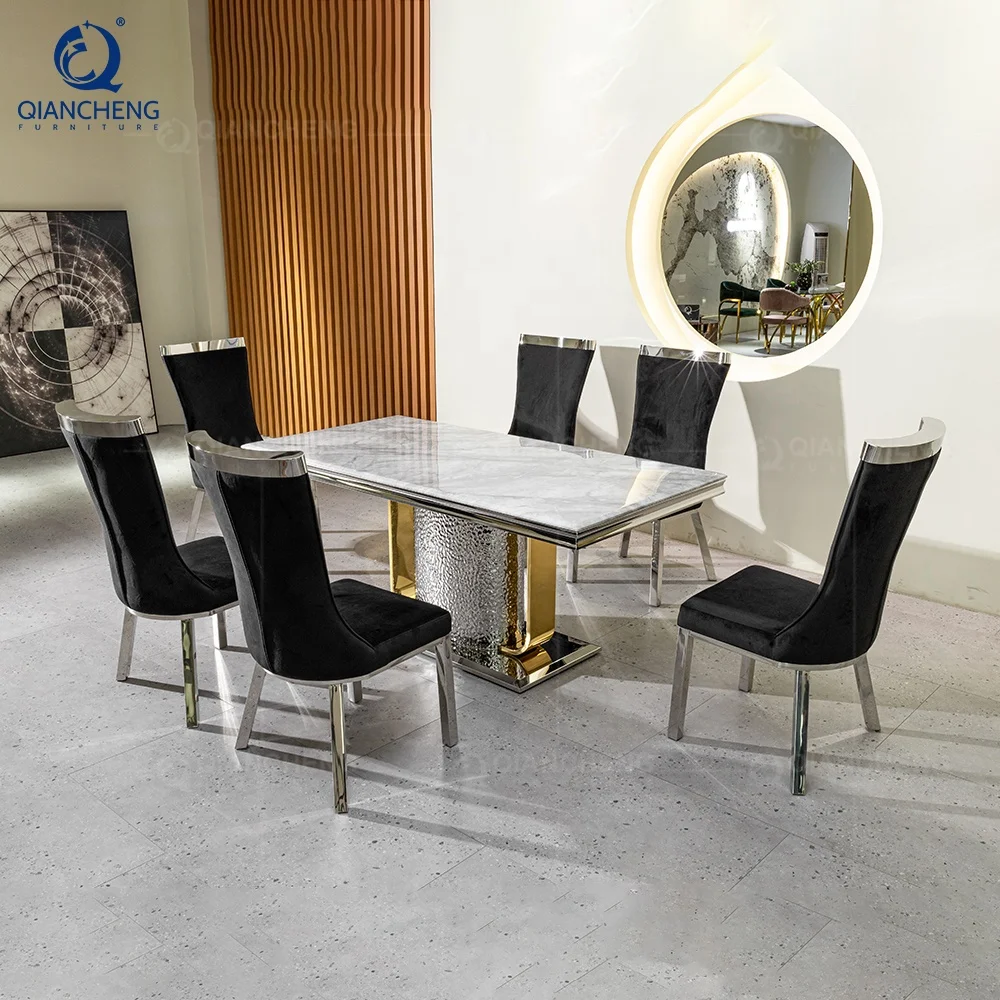 QIANCHENG foshan factory mordic modern 4 6 8 12 seat marble stone dining eettafel esstisch luxury dinning table furniture