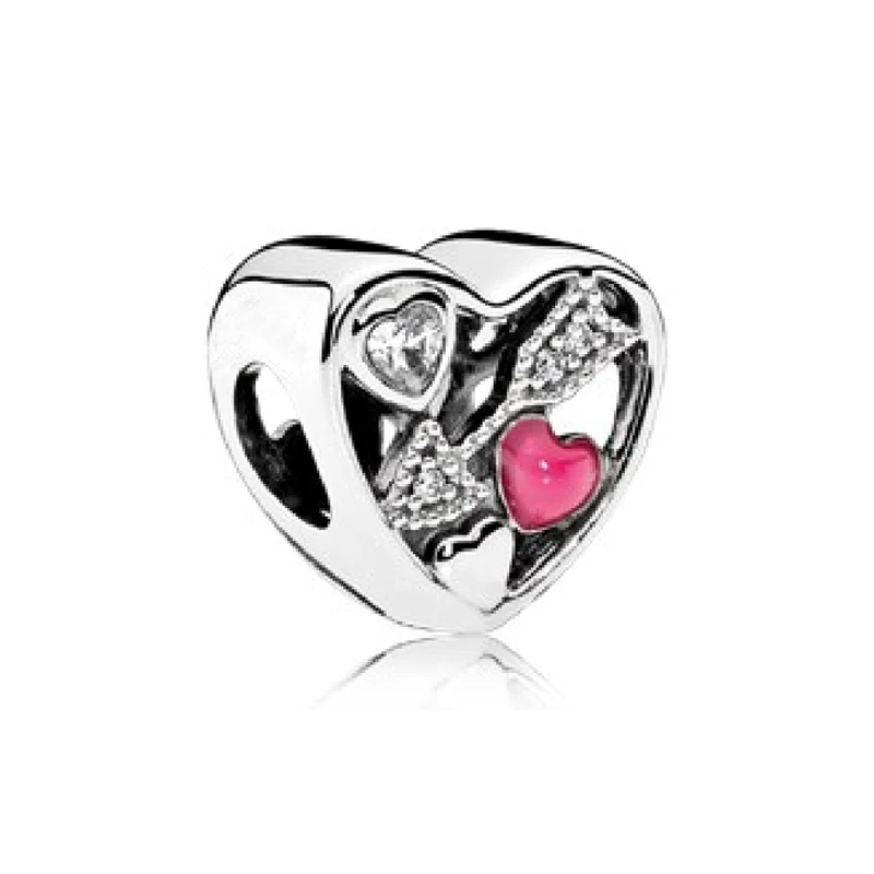 925 sterling silver Hearts charm bead for pan bracelet women jewelry
