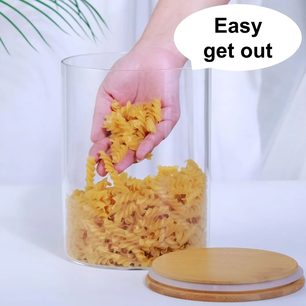 Large Capacity 3 Pack Straight Cylindrical Airtight Borocillicate Glass Storage Jar Container Canister with bamboo lid set