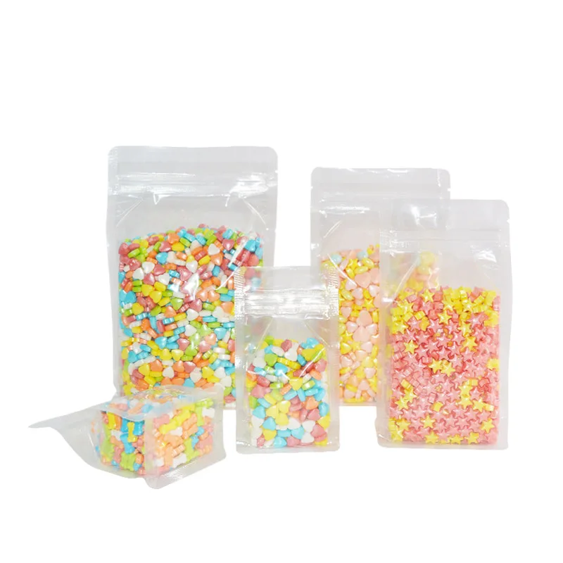 Various size transparent flat bottom candy/rice/cookie/snack/sugar plastic food packaging bag with zipper