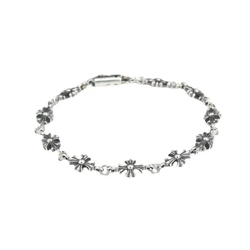 Vintage Thai Silver color copper  bracelet men cross and letter unique bracelet for men