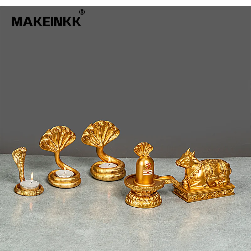 Hindu Temple For Home Indian  Shiva Linga With Five Hooded Snake Sculptures Figurine