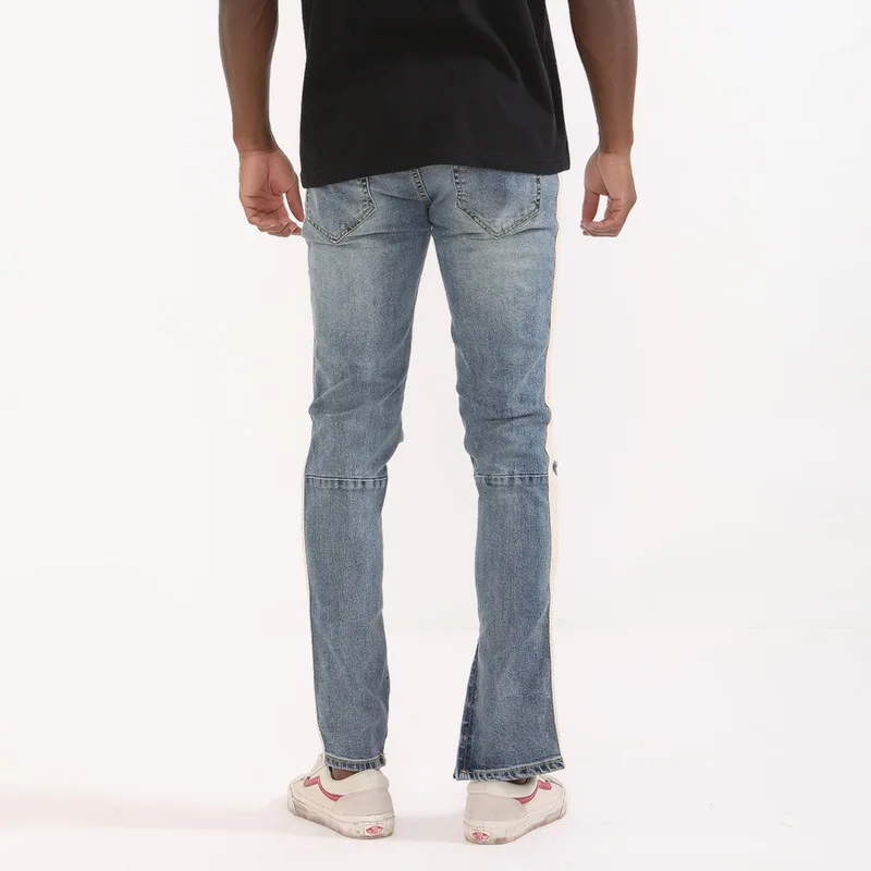 
Wholesale Fashion Men Ripped Denim Slim Fit Side Stripe Jeans 