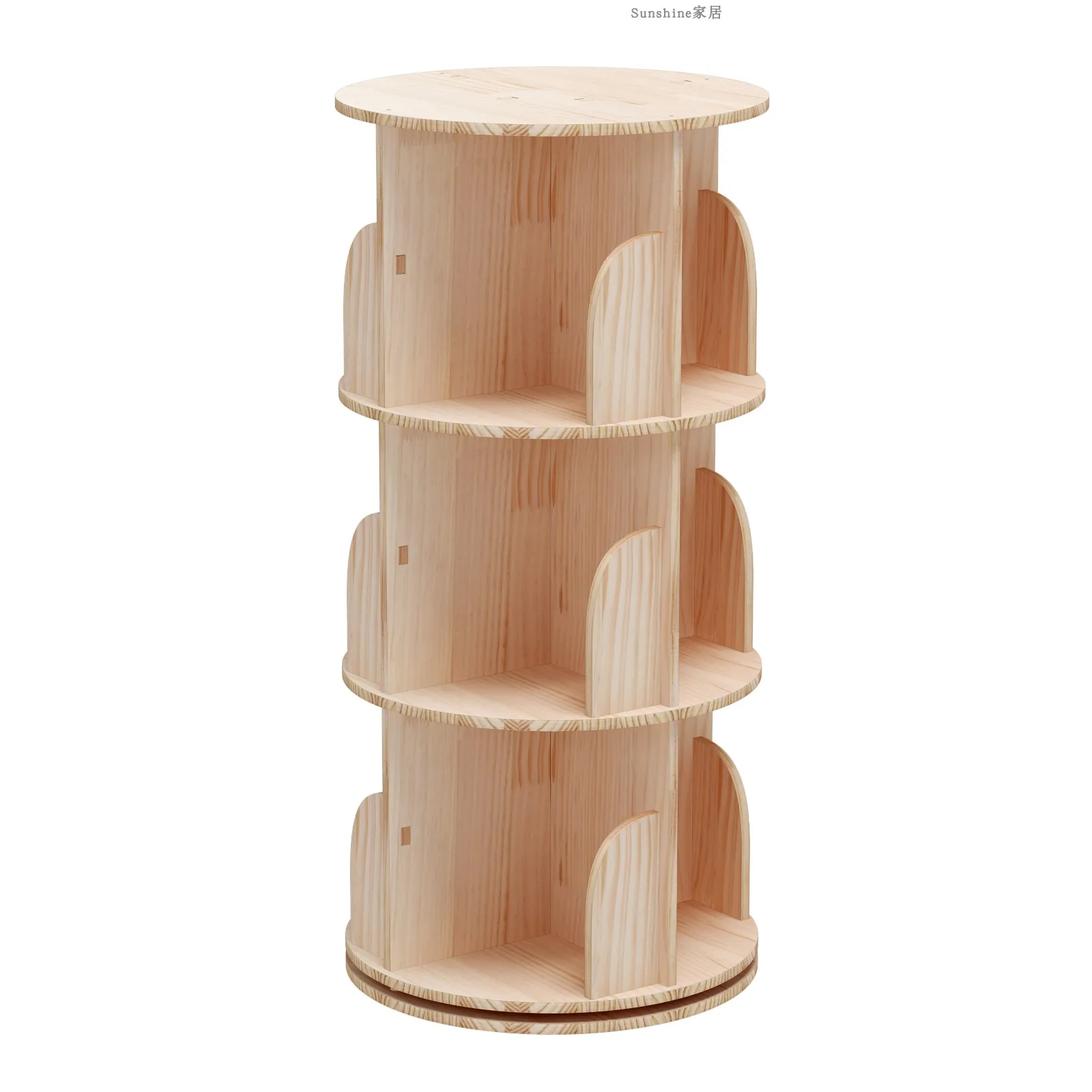 Safe Artistic Rounded Corner Baffle Design Thickened Wood 360 Angle Rotating Bookshelf