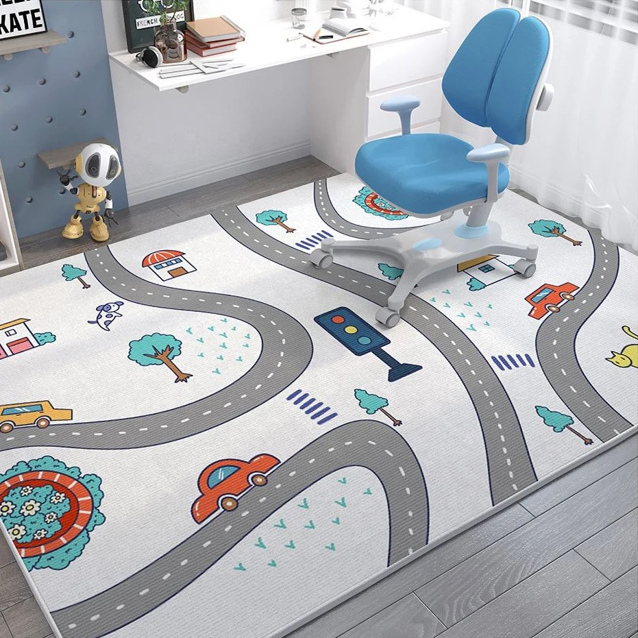 Custom Education City Road Pattern Rug 3D Printed Soft Flannel Traffic Game Mat Child Play Carpet