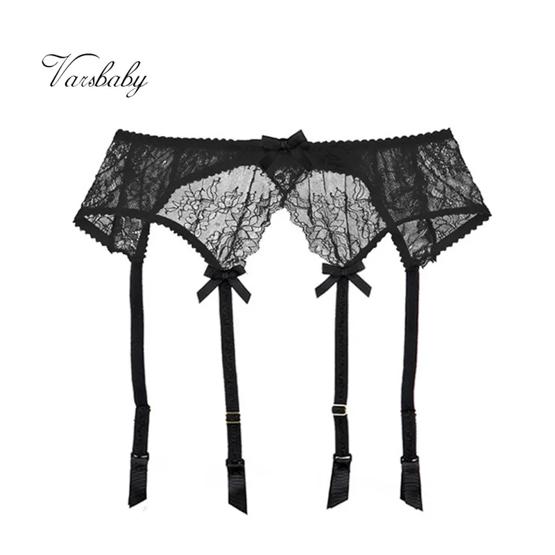 
Varsbaby sexy transparent lace bow underwear black/white/pink high elasticity S M L XL garters dropshipping 