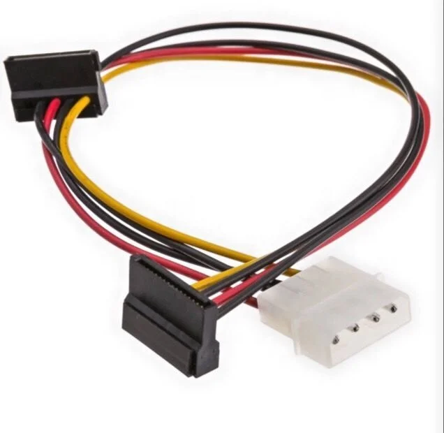 4 Pin Molex Male to Dual 90 Degree SATA 15 Pin Female Power Cable 30cm