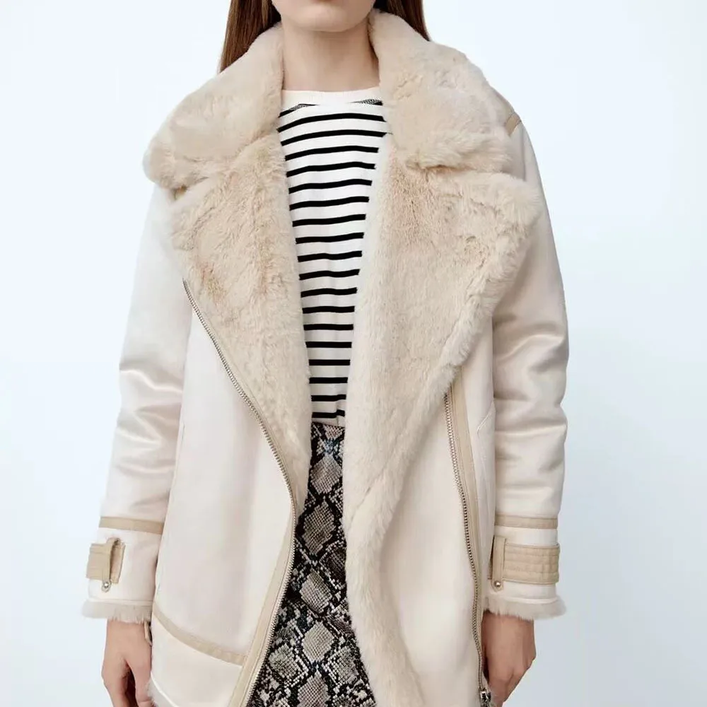 Winter new style suede leather jacket fleece jacket women lapel solid color fur coat shearling sheepskin woman coat