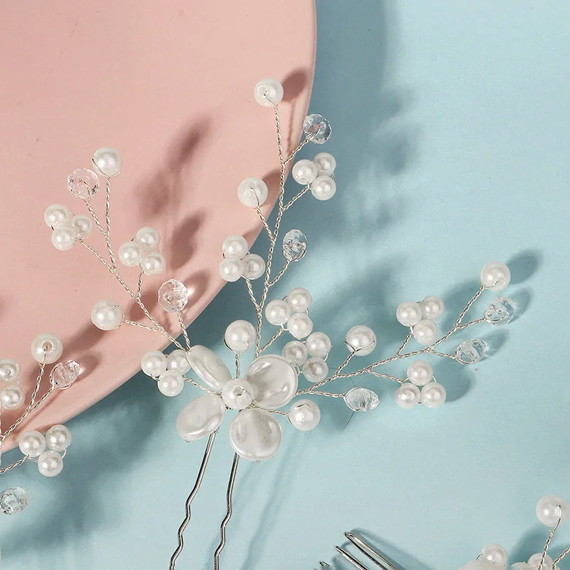 Miallo 3Pcs/set ceramic flower Bridal Hair Custom Comb Pin Handmade Rhinestone Pearl Side Comb Jewelry Set Wedding Hair Accessor