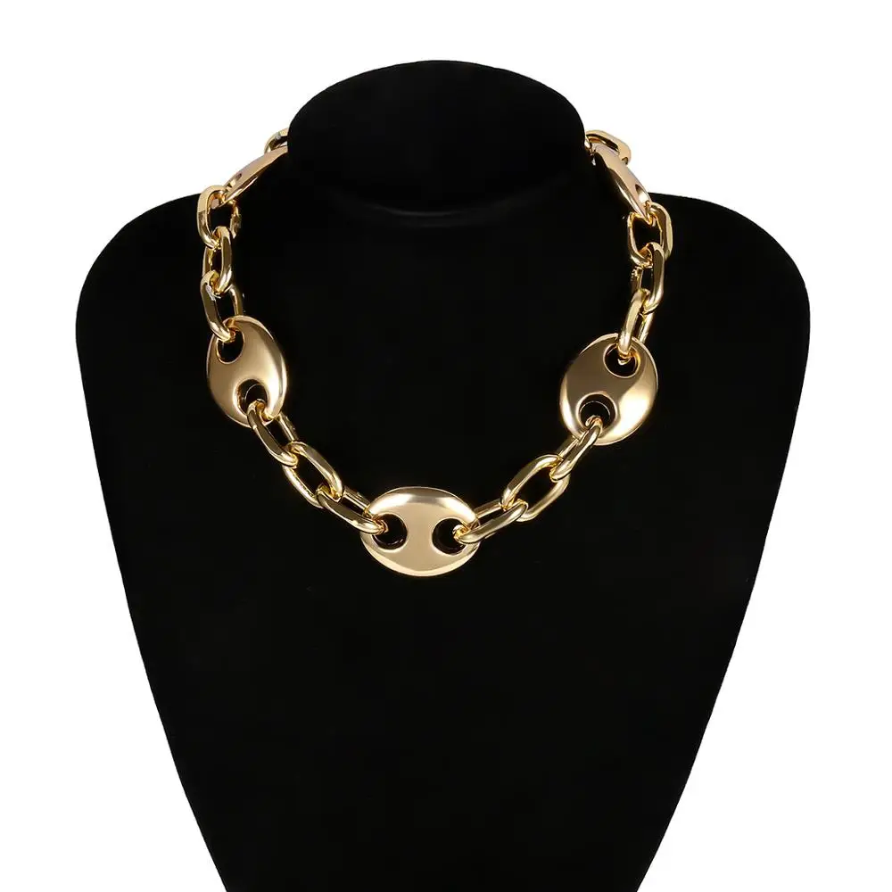 handmade Pig nose buckle thick chain collar single-layer geometric gold Choker necklace
