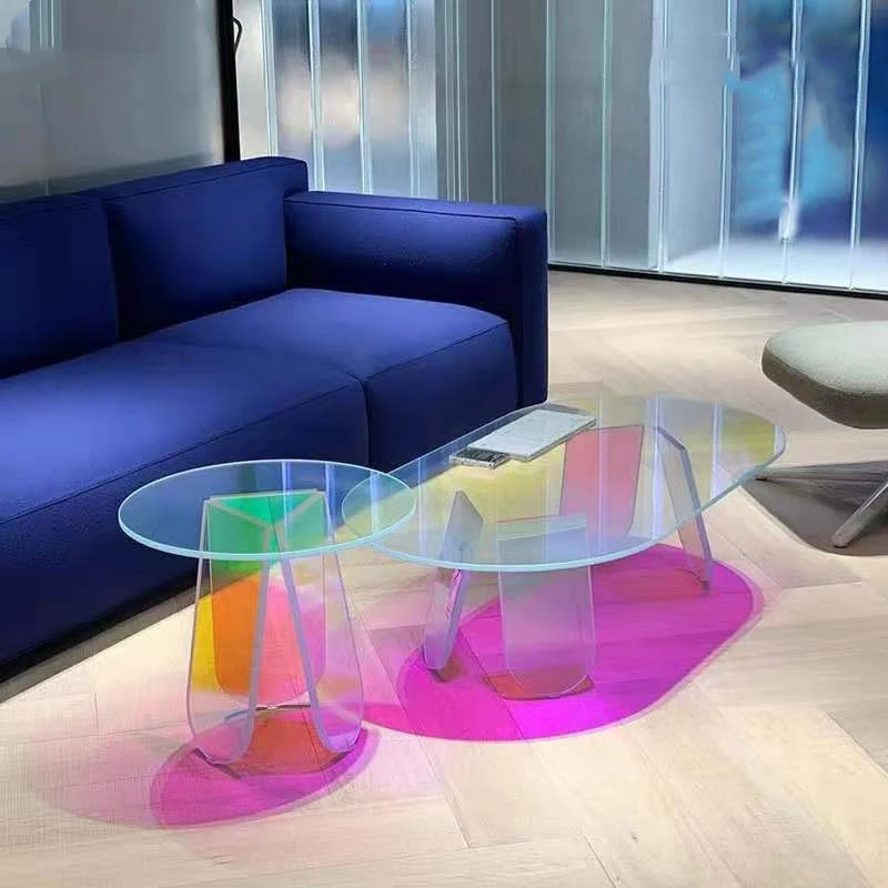 Fashionable Nordic modern living room sofa side table high-quality rainbow colorful acrylic coffee table