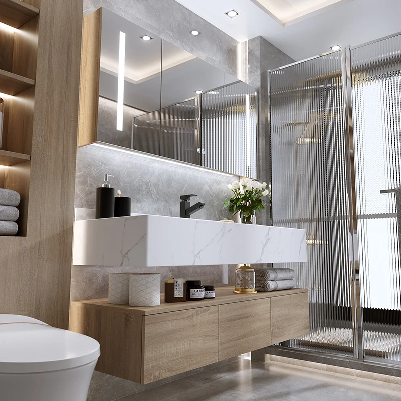 New Arrival Marble Counter Top Bathroom Cabinet with Large Storage Space Durable Mirror Cabinet