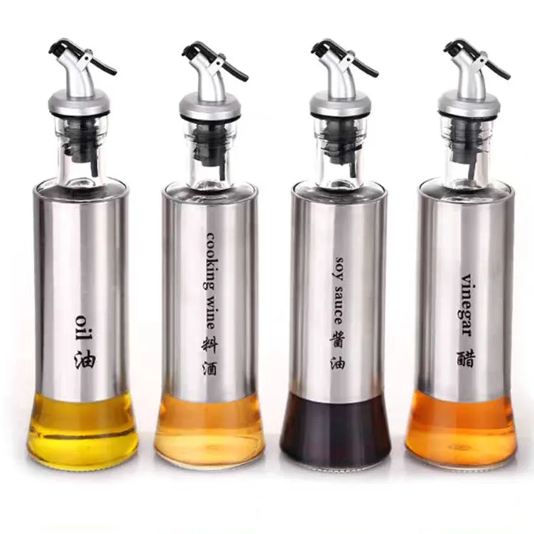 12oz Cooking Stainless Steel Nozzle Glass Olive Oil Vinegar Cruet Bottle Soy Sauce Storage Dispenser