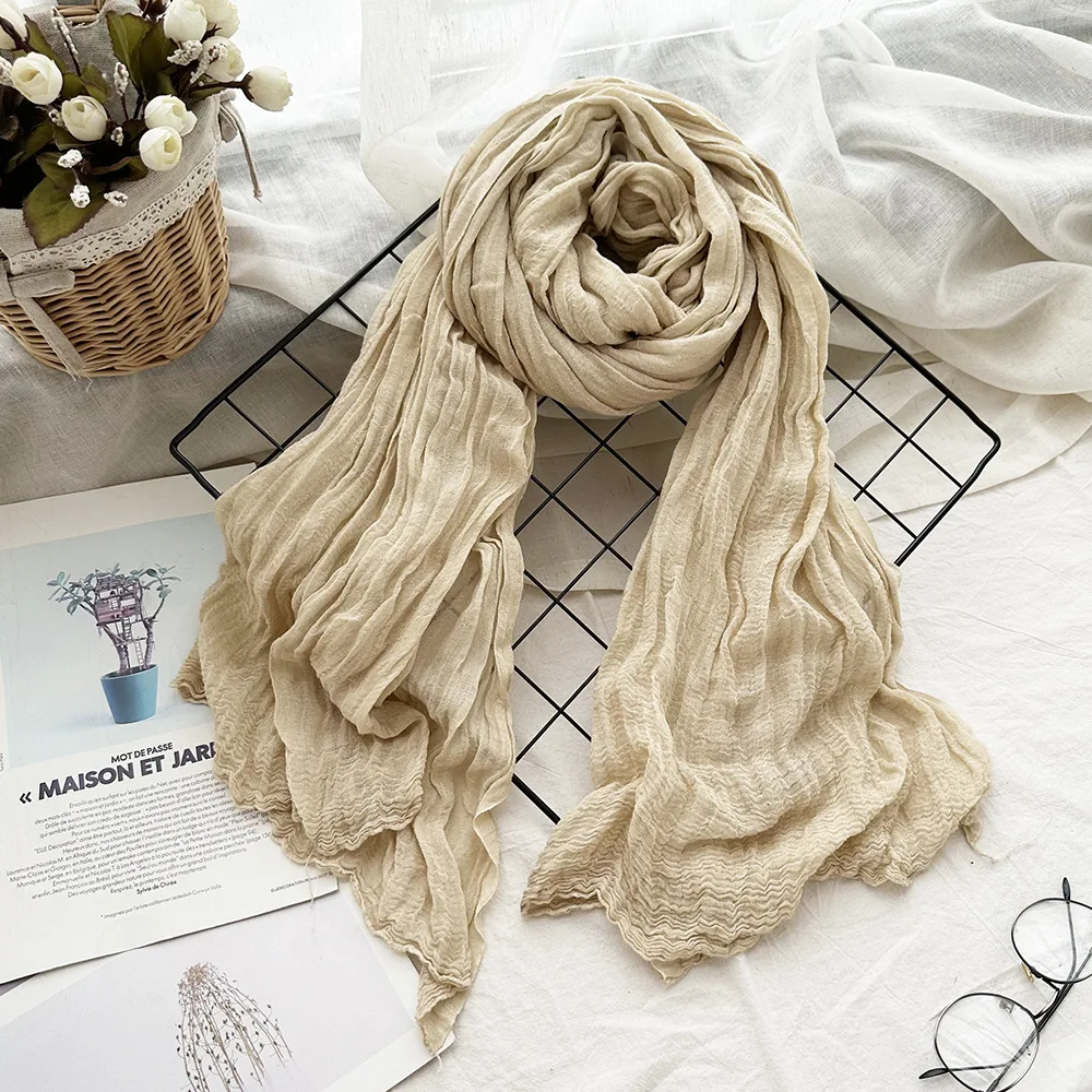 Factory Direct Soft Viscose Linen Scarf for Women Long Thin Hijab with Tassels Solid Color Linen Viscose Shawl for Spring
