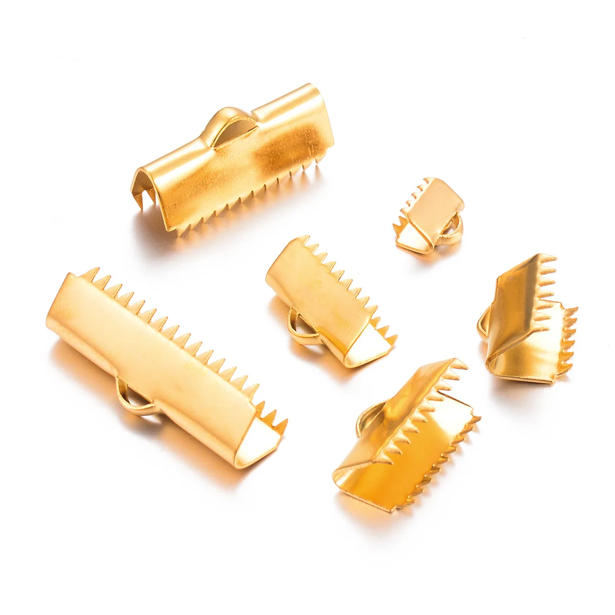 Stainless Steel Gold Color Crimp End Bead Buckle Tip Clasp DIY Rope Ribbon Leather Folding Pieces Jewelry Making Connector
