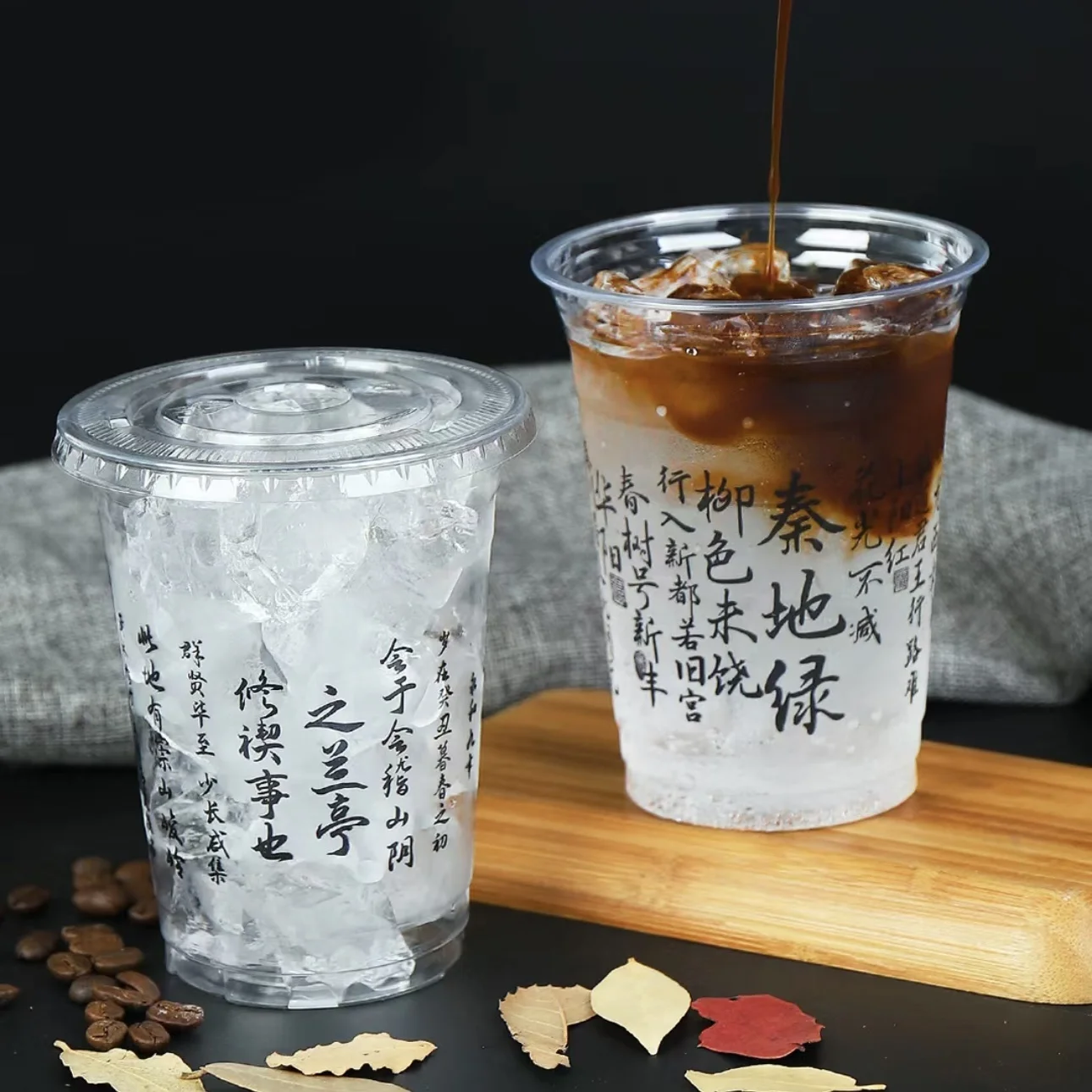 Wholesale disposable Custom printed clear 12/16/20/24oz PET transparent plastic cup with lid boba bubble milk tea cup
