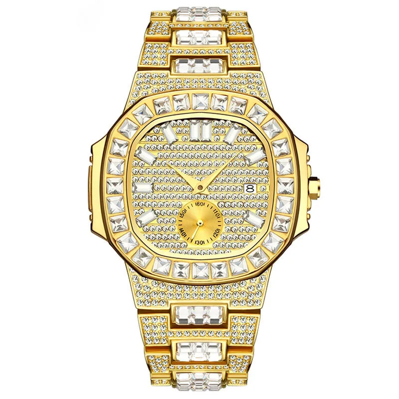 Manna High Quality  Luxury Iced Out Men Watch 18K Gold Hip Hop Waterproof Full Diamond Quartz Watch For Men