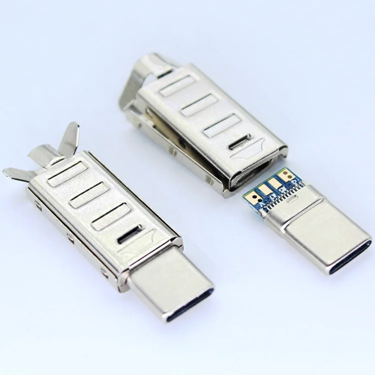 Usb-C 2.0 Plug Diy Housing Gold Usb-A Shell Usbc 5.1K Ohm Resistor 24pin 4p 4Pin Male USB Type C Connectors With Metal Housing