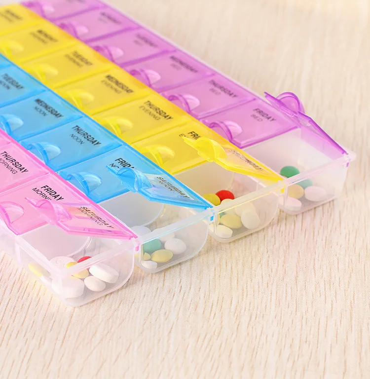 Large-capacity 4-row 28-grid colorful plastic medicine box pill box travel portable household for bead pearl jewel tablet