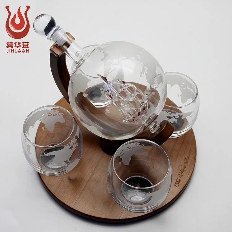 Factory Custom 1000ml Globe Decanter Shaped Glass Whiskey wine Decanter Set