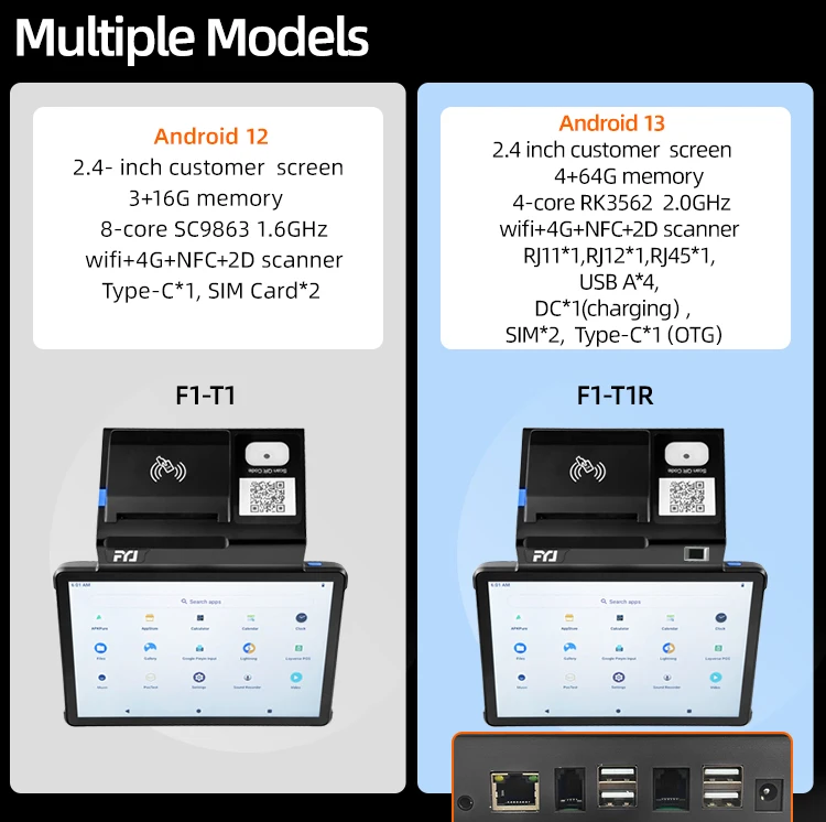 FYJ F1-T1 11' 3+16G Pos Terminal Octa Core All-in-one Billing Checkout Cashier Pos Machine Tablet with 80mm Printer