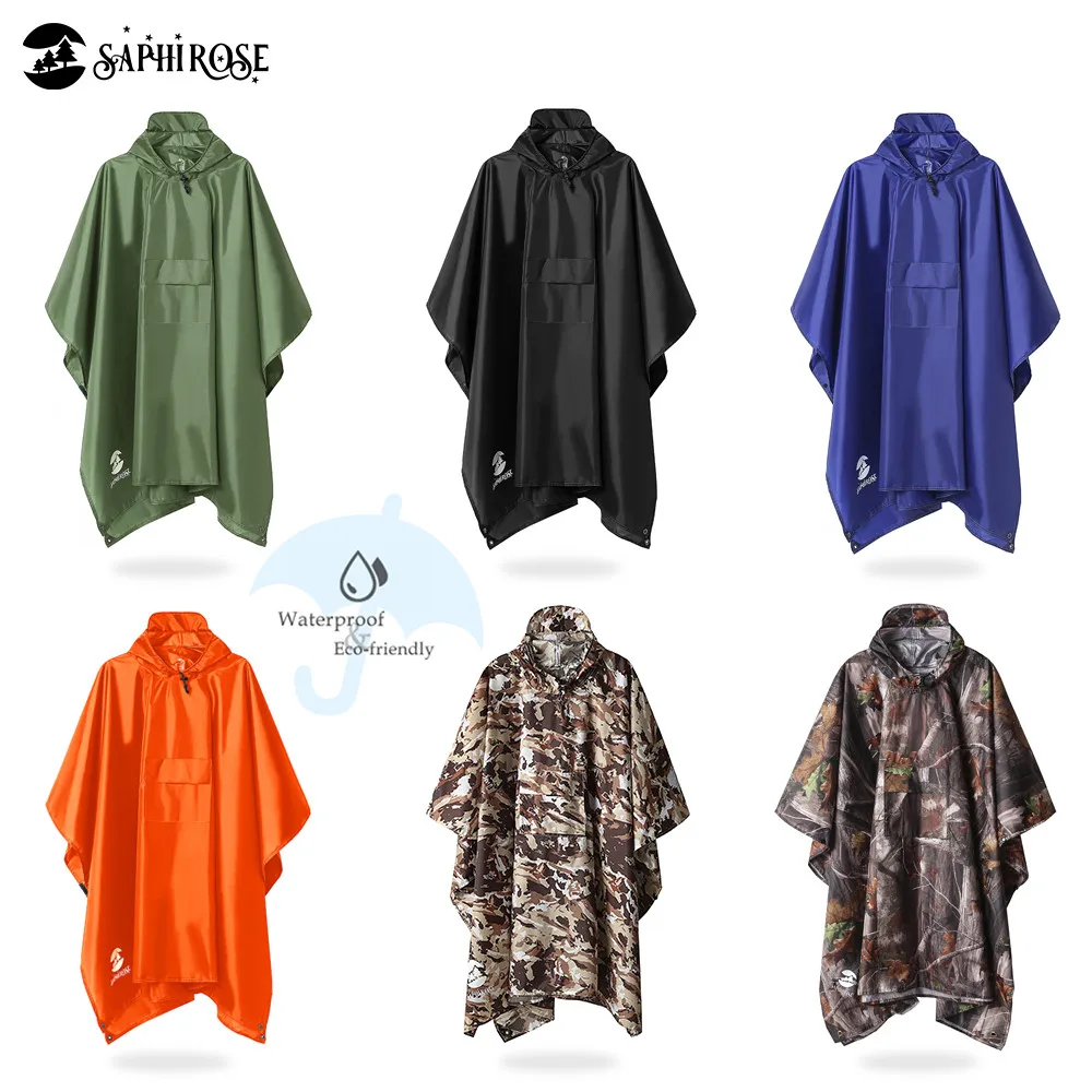 SaphiRose 3 in 1 Hooded Rain Poncho Waterproof Raincoat Jacket for Men Women Adults Outdoor Tent Mat