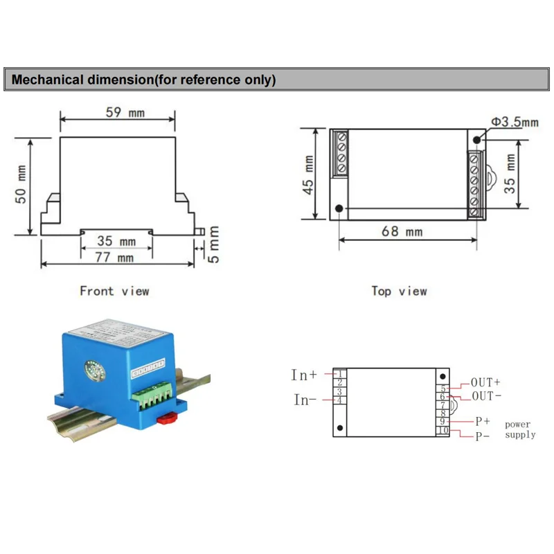 Current Sensor QNDB9 AC DC 0.5A 1A 2A 5A 10A DC 1V 5V 10V 0~20mA 4~20mA RS485 Current Transmitter Transducer for measurement