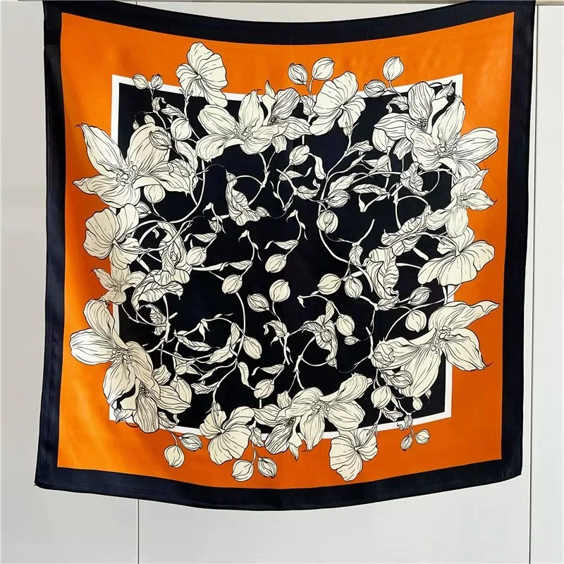 Wholesale Hot Selling Flower Colorful 90*90 Fashion Custom Square Lady 100% pure Silk Scarf silk scarf custom printing