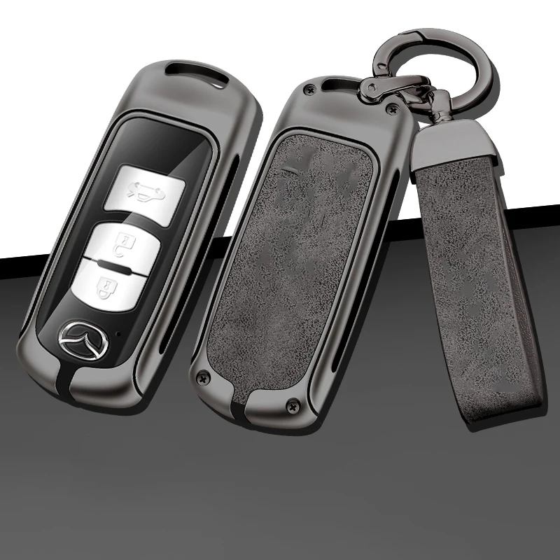Metal Leather Car Logo Key Case Cover For Mazda 2 3 5 6 Demio CX-3 CX-4 CX-5 CX-7 CX-9 MX-5 Atenza Axela Keychain Accessories