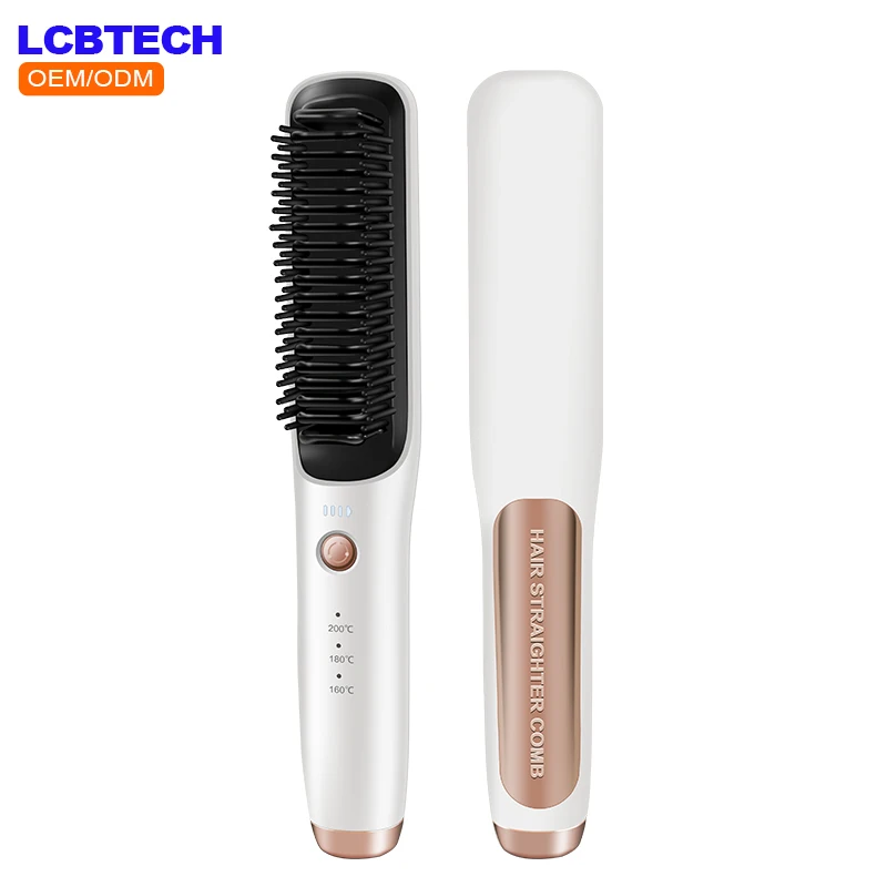 Professional Electric Brush Portable Mini Ceramic Hair Straightener Brush Ionic Cordless Hair Straightener Comb