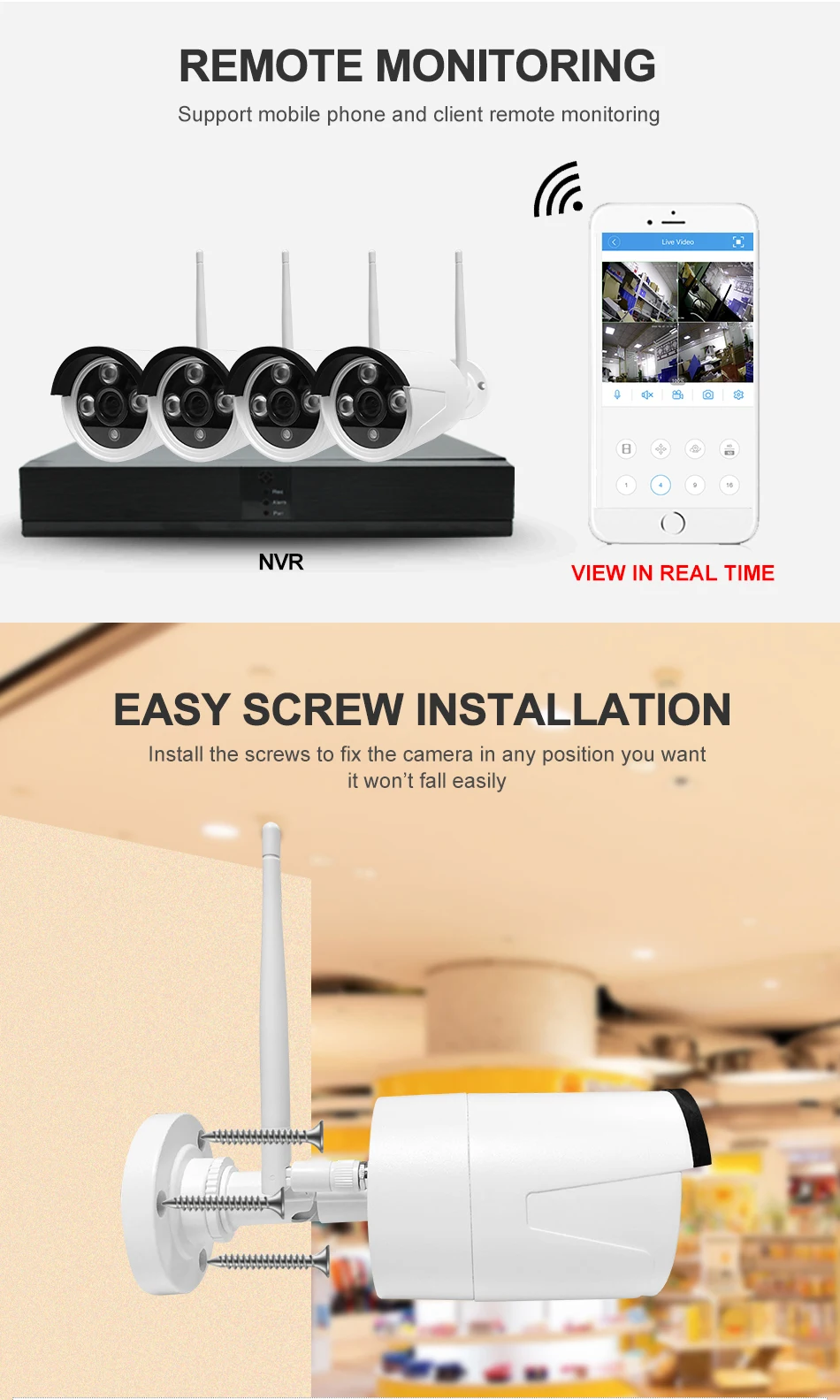 
1080P 2MP Wireless Wifi NVR Kit Cheap Cctv+Camera Indoor/Outdoor Waterproof IP66 No Wiring Factory Outlet Wholesale OEM NVR Kits 