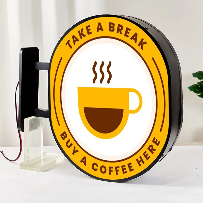 Double Sided Circular Acrylic Lightbox Outdoor Billboard Customized for Milk Tea Shop Storefront Hanging LED Sign Customization