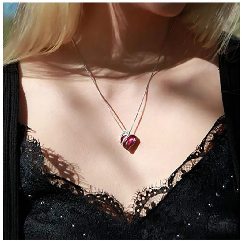 Trendy Ocean Heart Crystal Rhinestone 12 Months Clavicle Chain Dainty Luxury Ladies Gift Pendant Necklace