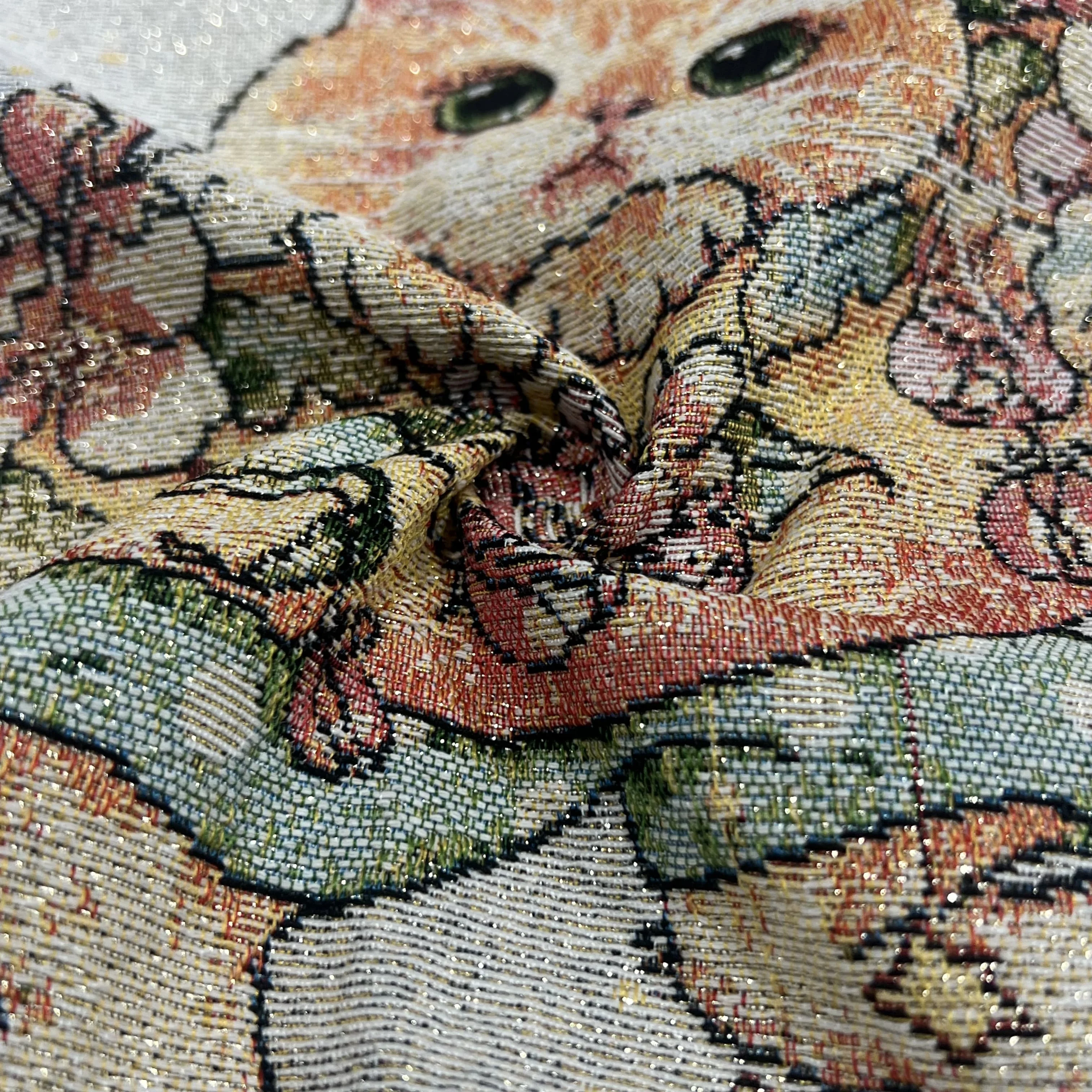 Cartoon Cat Jacquard Fabric Tapestry Cotton Yarn Dyed Woven Textile for Home Use Cushion Covers Bags Upholstery
