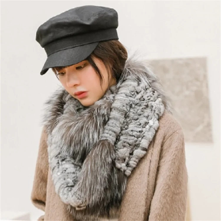 Fashion Women 100% Real Chinchilla And Fox Infinity Knitted chinchilla fur Scarf Fashion Winter Wraps Neck Warmer