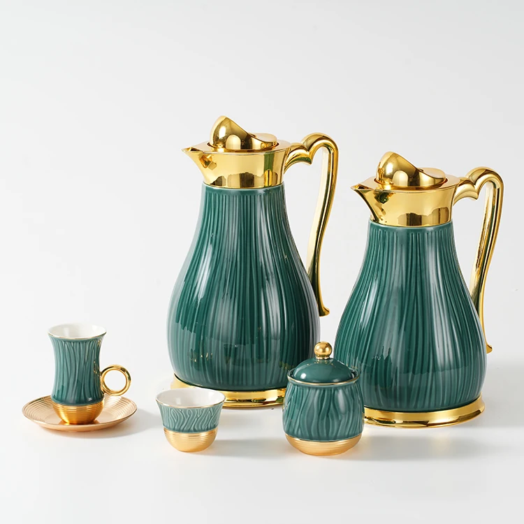 Middle Eastern Style Arabic 2pcs Luxury Gift Set Glass Liner Water Flask Sets Ceramic Coffee Tea Vacuum Flask Thermos Flask