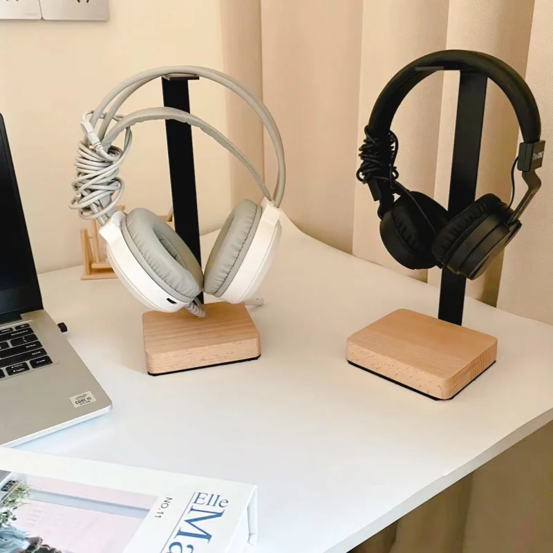 Custom Portable Gamer Headphone Stand Holder Desktop Wood headset Hanger Storage Rack