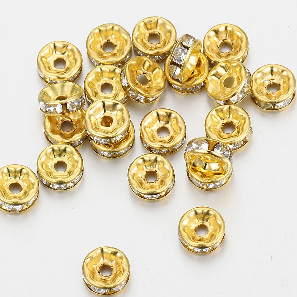 Hongtong AC1-26 100Pcs Spacer Beads Diamond Ring Inlaid Zircon Beads Handmade Bracelet DIY Jewelry Accessories