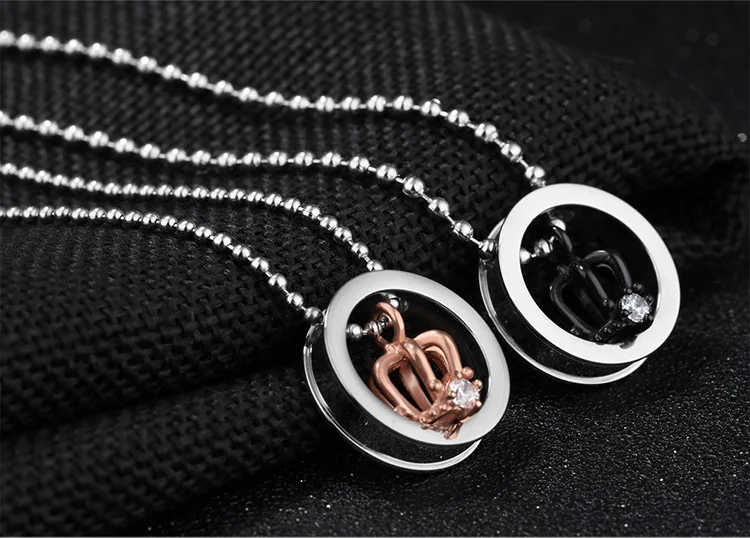 High Polished Stainless Steel Initial Necklace with Imperial Crown Stainless Steel Chain Pendant Necklace