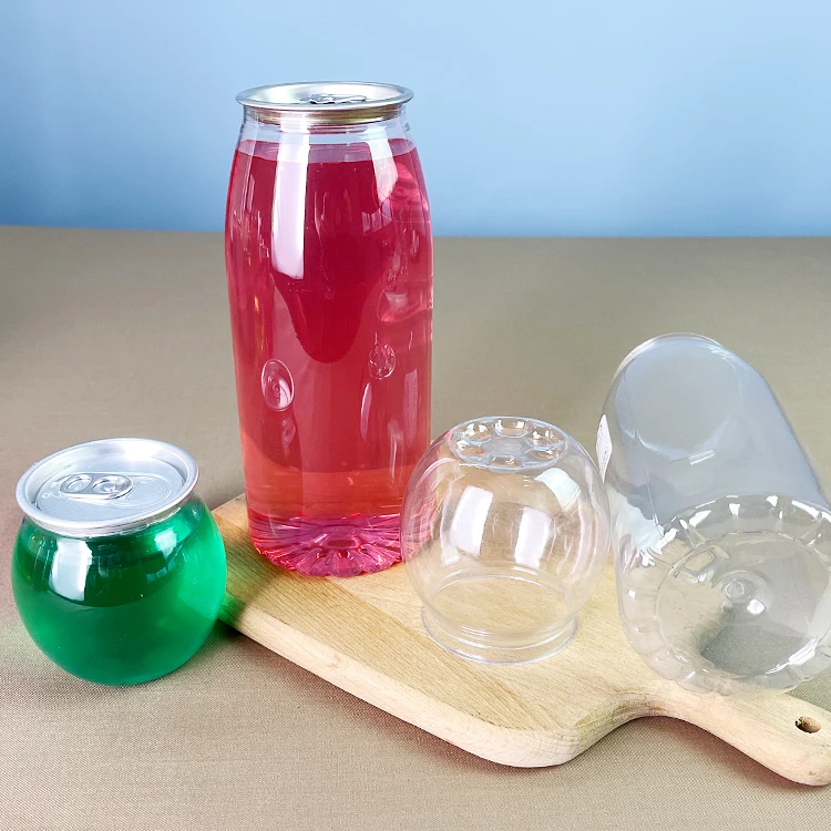 High Quality Food Grade Plastic Transparent Pop Cans Pet Canning Bottle With Pull Lid Ring Sealing Seamer
