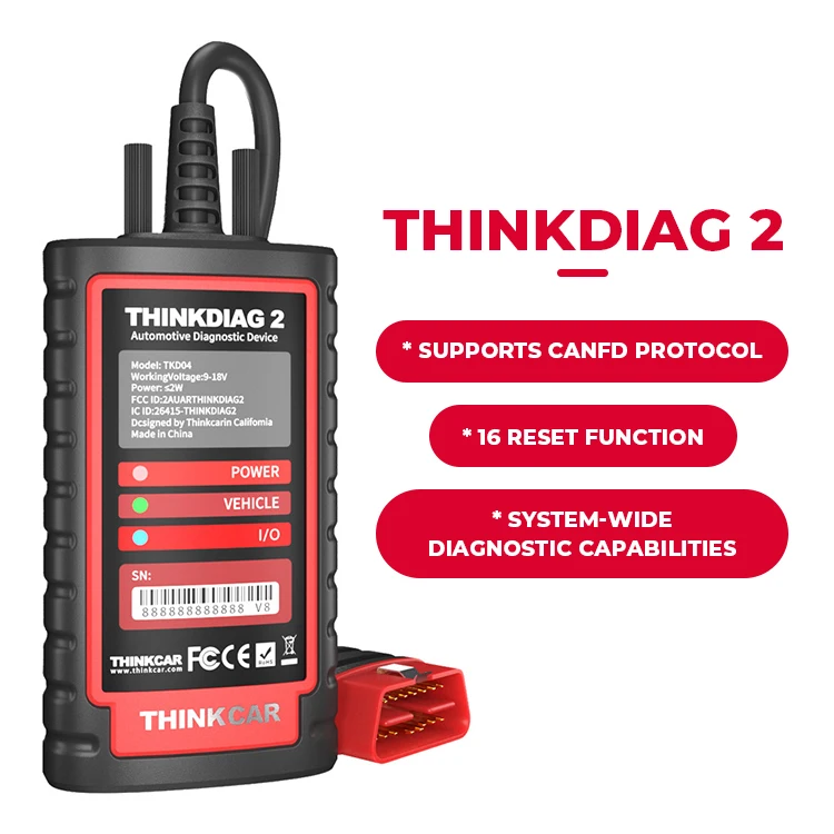 THINKCAR Thinkdiag 2 OBD2 Scanner Support CAN FD Protocols Fit For G-M Car Brand Free Full Softwares 16 Reset Functions ECU Code