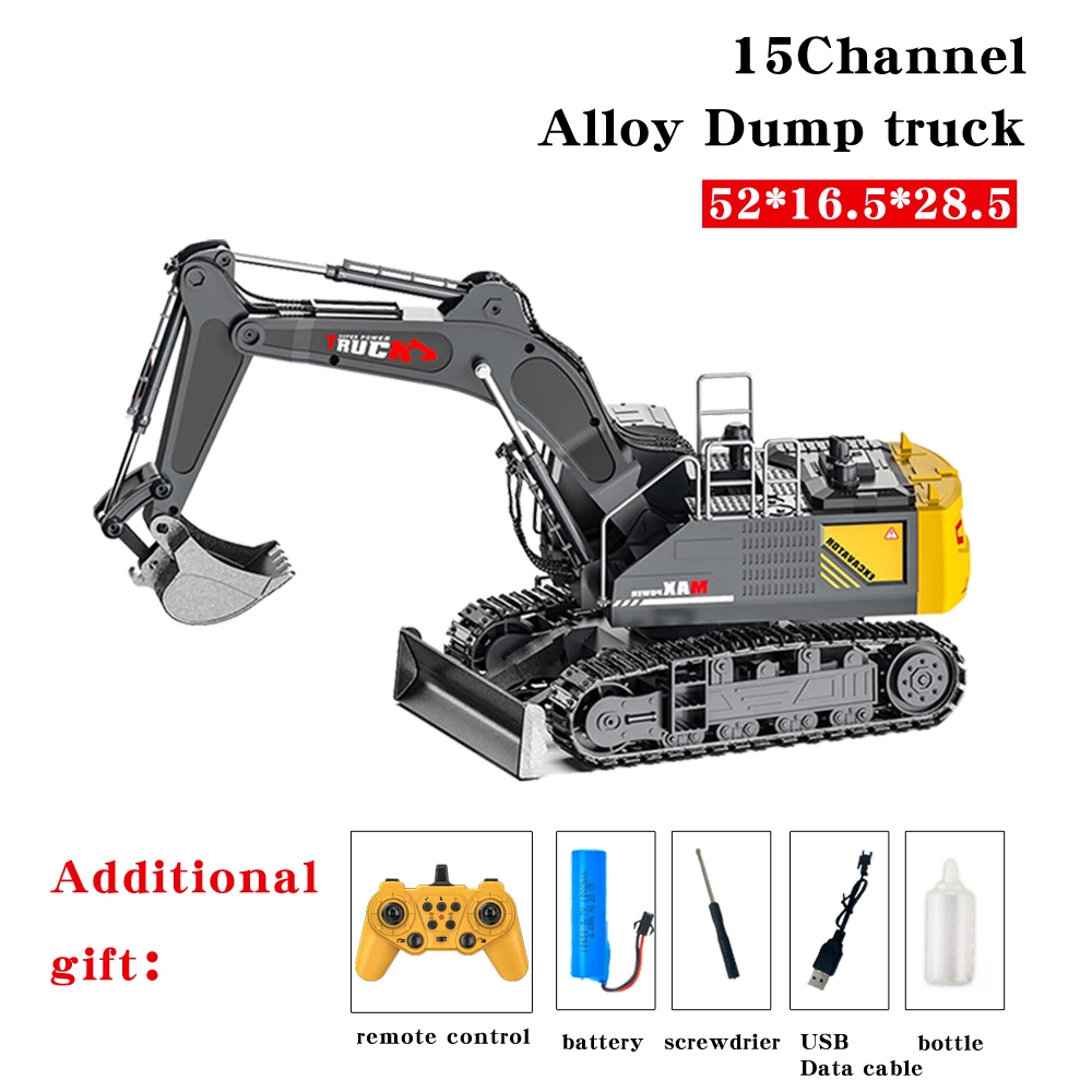 15 Channel Large Alloy Spray RC Excavator 52CM Big Remote Control Grey Excavator Construction Engineer Machine Rc Car Toys Truck