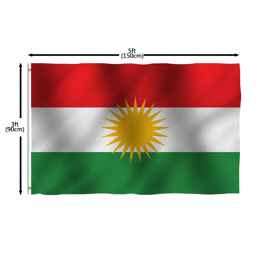 Hot Selling Wholesale Kurdish Flag Polyester Double Side Printing Kurdistan