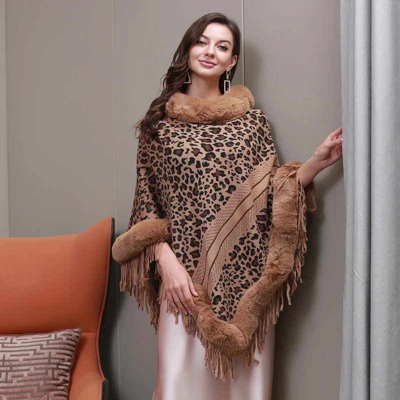 Новый дизайн, элегантный женский воротник из искусственного лисьего меха, полосатая большая шаль с капюшоном, Женская Вязаная Шаль, меховой воротник, пончо, шаль
