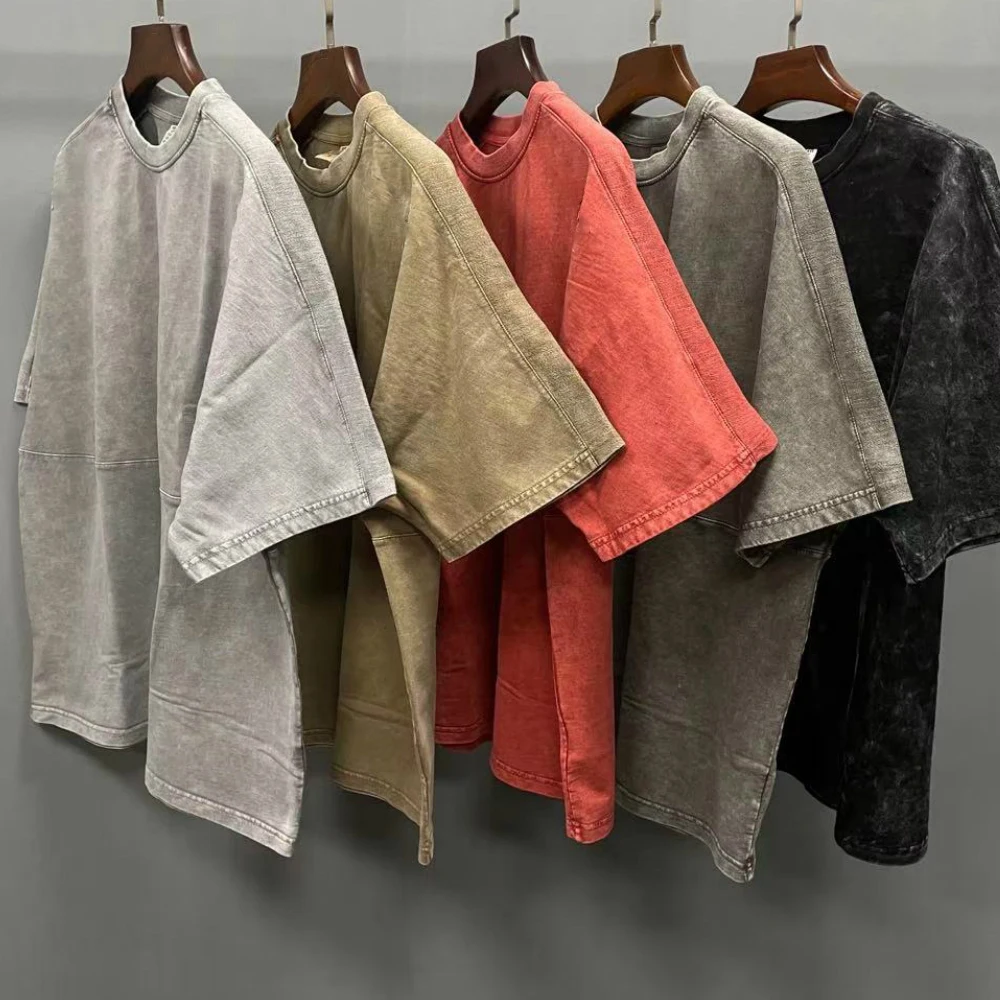 oversized acid washed t shirt Summer custom Letter T-shirt Washed Terry Heavy Cotton Tee heavy weight cotton Hip Hop t shirt