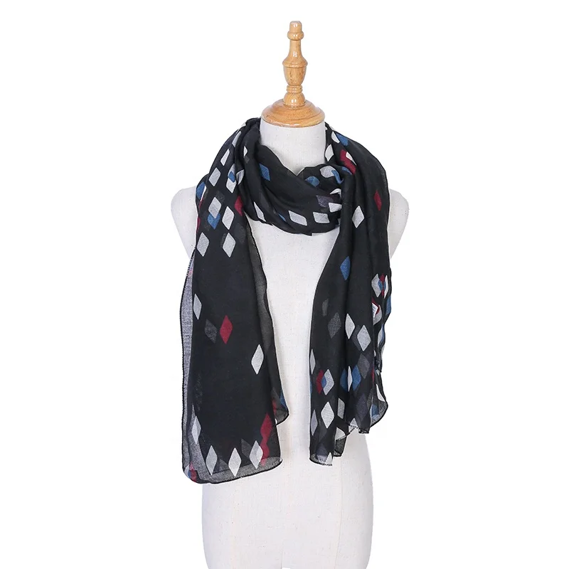 
2020 New Fashion Thin Section Multi Colour Machine Printed 100% Polyester Four Squares Pattern Women Spring Scarf 
