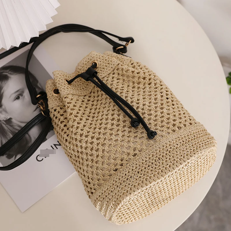 HZONOTHEM Simple Fashion Handbag Tote Bag Straw Beautiful Crossbody Bucket Woven Straw Bag Beach